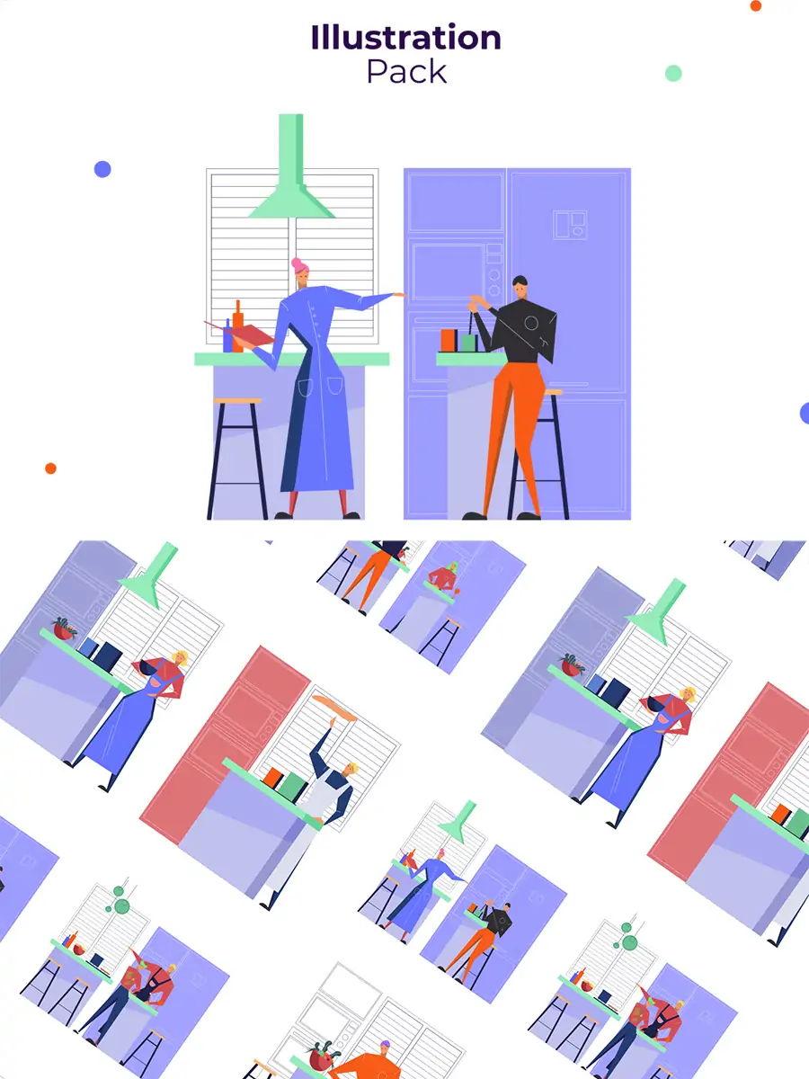Midjourney - 手绘卡通人物厨师烹饪插图海报ai矢量设计素材模版illustrations Illustrations矢量-Ai宇宙吧-