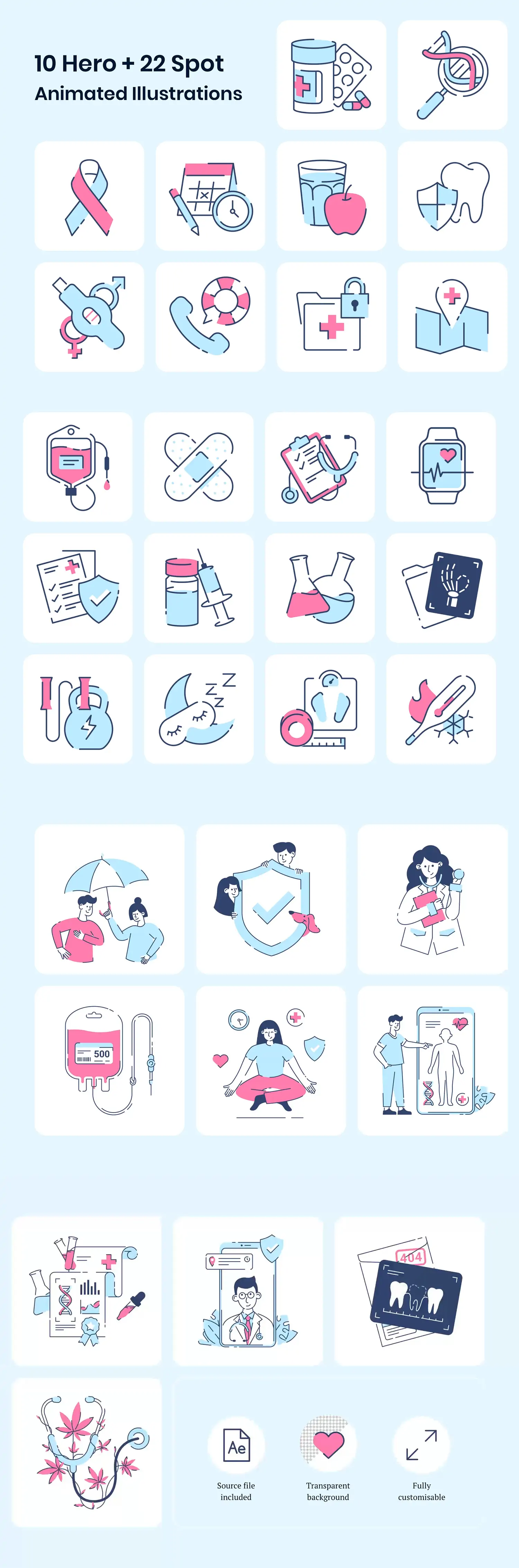 手绘卡通医疗健康元素插图海报ai矢量设计素材模版illustrations