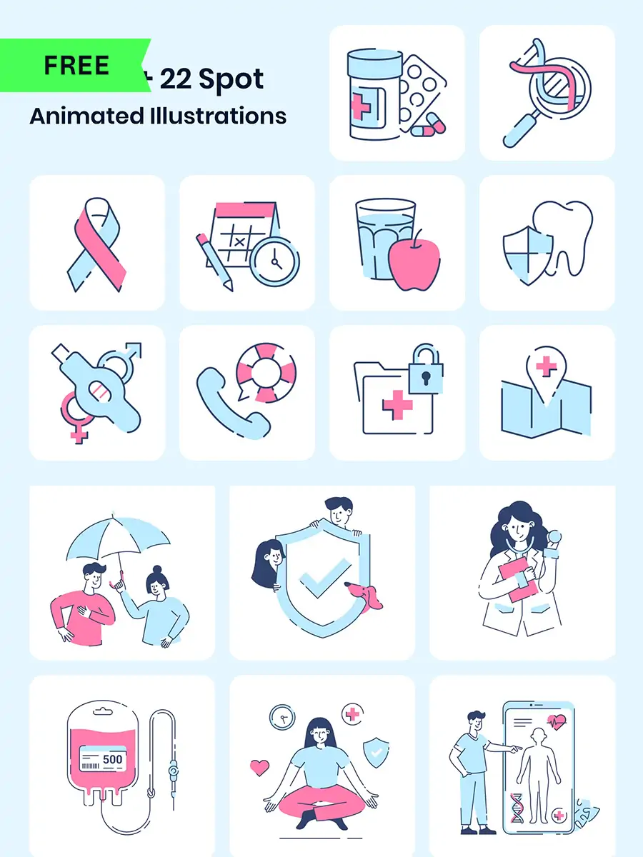 Midjourney - 手绘卡通医疗健康元素插图海报ai矢量设计素材模版illustrations Illustrations矢量-Ai宇宙吧-