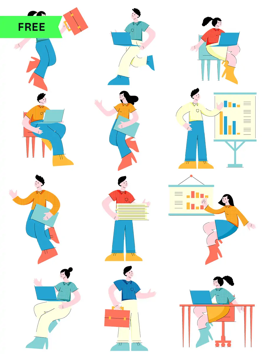 手绘商务卡通人物工作插图海报ai矢量设计素材模版illustrations-Ai宇宙吧-