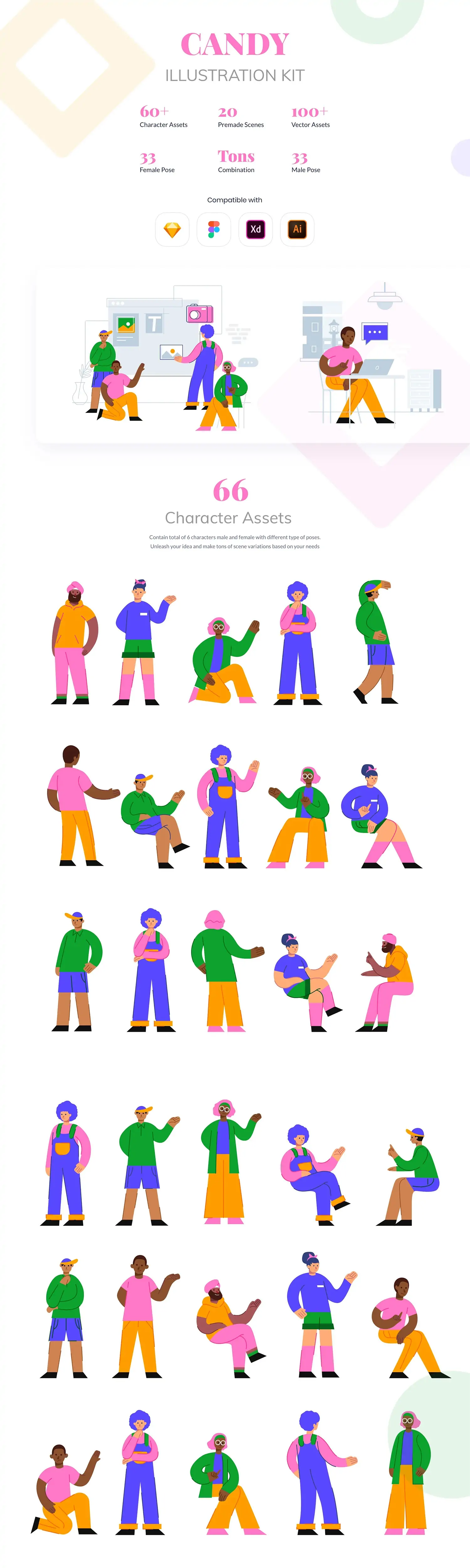 手绘彩色商务卡通人物工作插图海报ai矢量设计素材模版illustrations