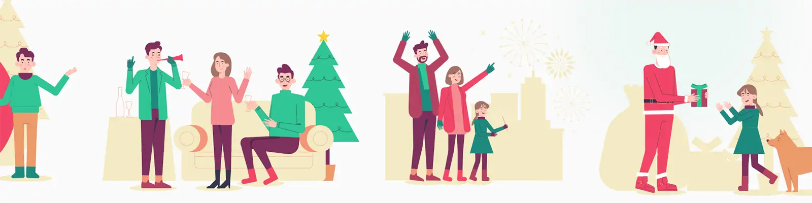 手绘卡通人物新年圣诞节插图海报ai矢量设计素材模版illustrations