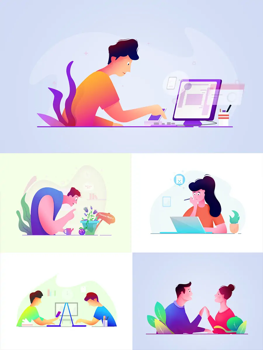 手绘趣味卡通人物插图海报ai矢量设计素材模版illustrations-Ai宇宙吧-