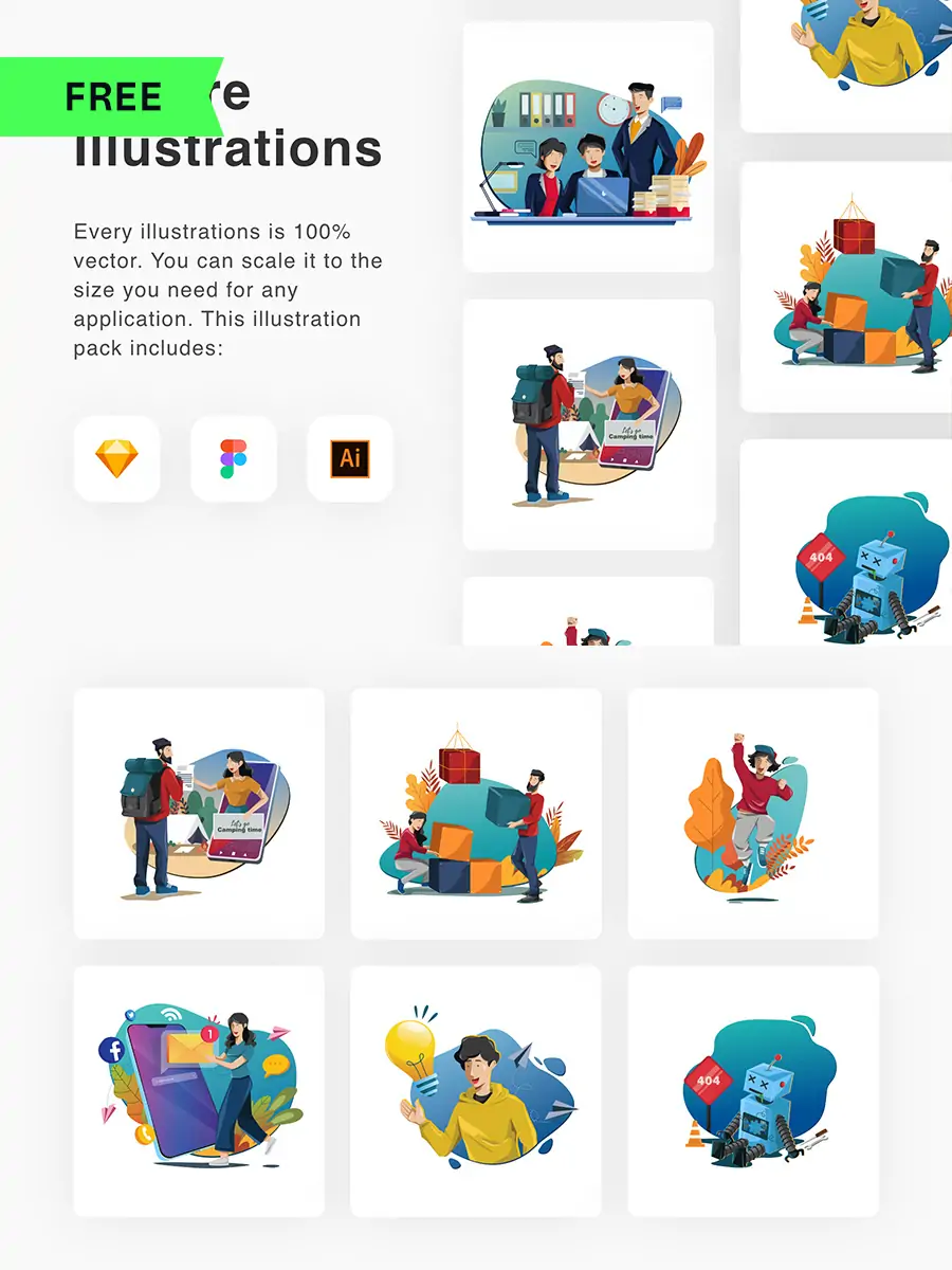 手绘卡通人物工作生活欢呼插图海报ai矢量设计素材模版illustrations-Ai宇宙吧-