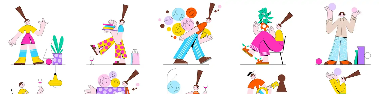 手绘时尚潮流夸张趣味卡通人物插图海报ai矢量设计素材模版illustrations