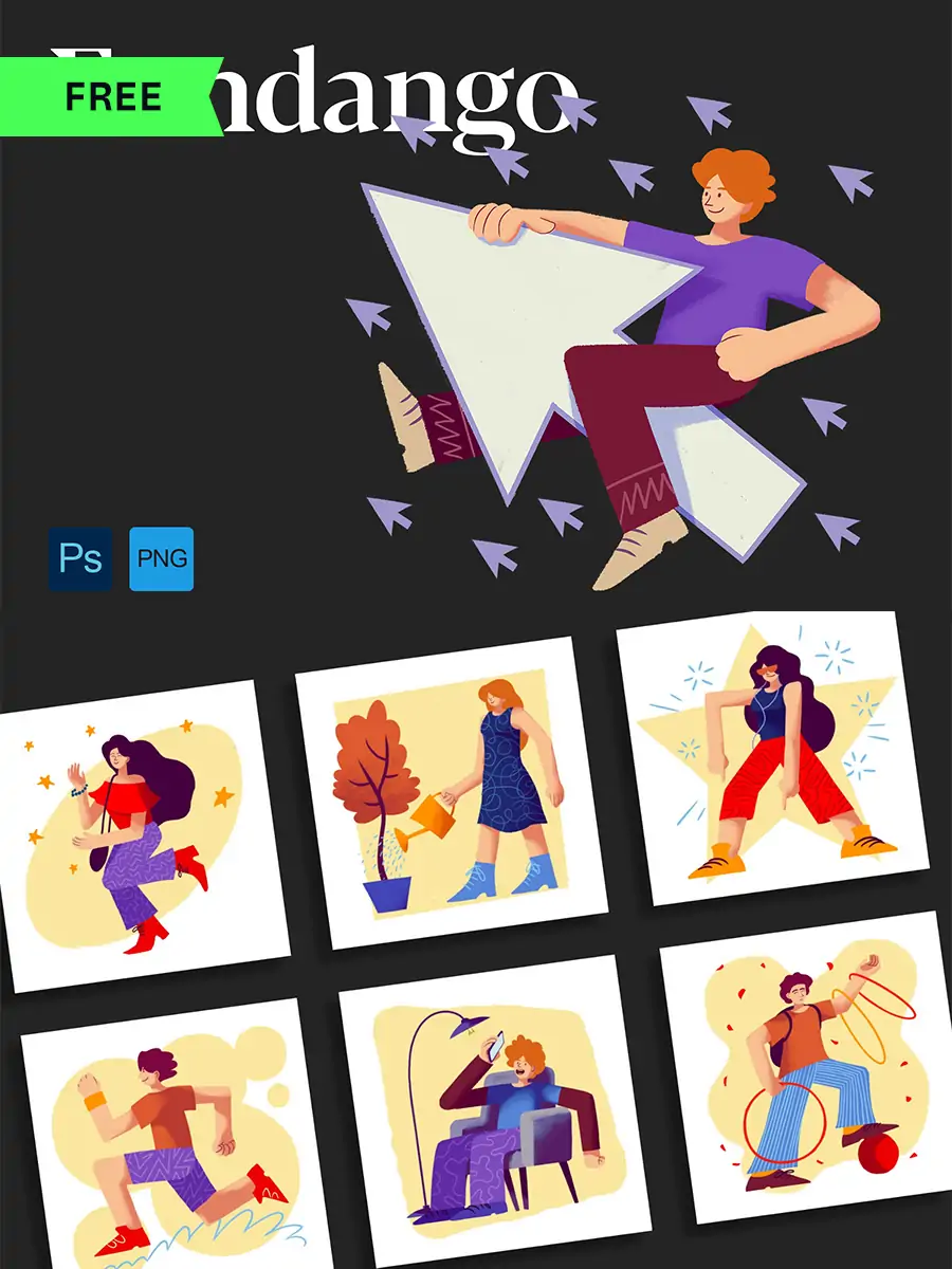 手绘卡通人物工作生活运动购物插图海报png免扣设计素材模版illustrations-Ai宇宙吧-