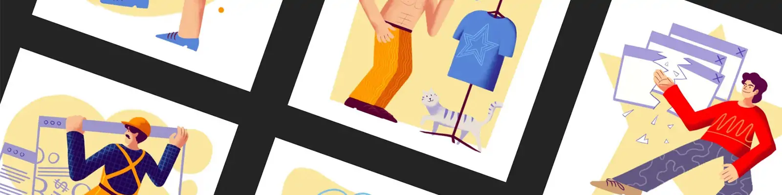 手绘卡通人物工作生活运动购物插图海报png免扣设计素材模版illustrations