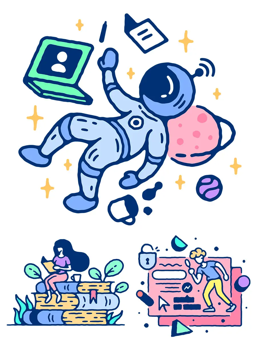 手绘趣味可爱卡通人物工作生活插图海报ai矢量设计素材模版illustrations-Ai宇宙吧-