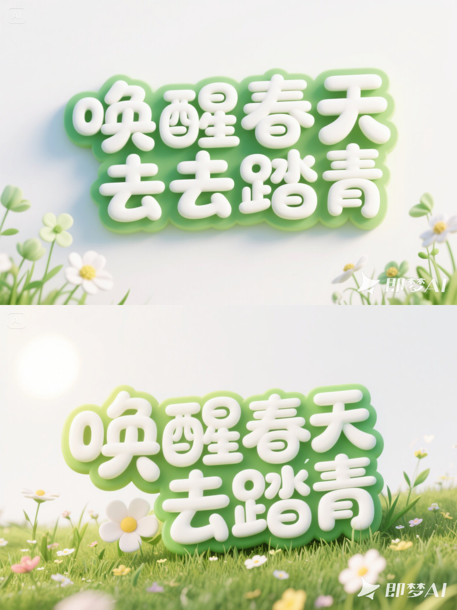 Midjourney - 绿色可爱卡通春天郊游踏青综艺活动标题海报字体设计素材-即梦ai关键词描述咒语 即梦Ai-Ai宇宙吧-