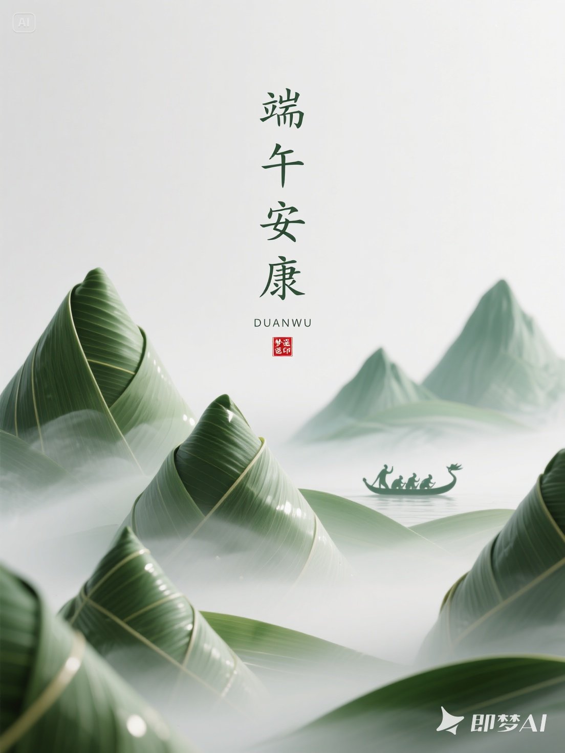 Midjourney - 极简主义3D立体端午节粽子赛龙舟场景插图海报-即梦ai关键词描述咒语 即梦Ai-Ai宇宙吧-