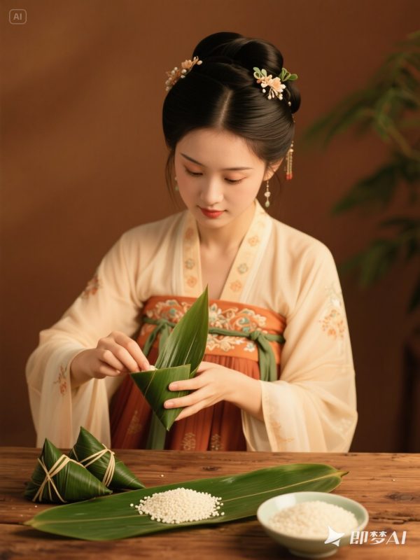 端午节女孩美女包粽子场景摄影海报-即梦ai关键词描述咒语-Ai宇宙吧-