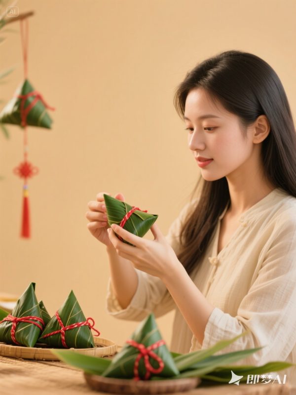 端午节女孩美女包粽子场景摄影海报-即梦ai关键词描述咒语-Ai宇宙吧-