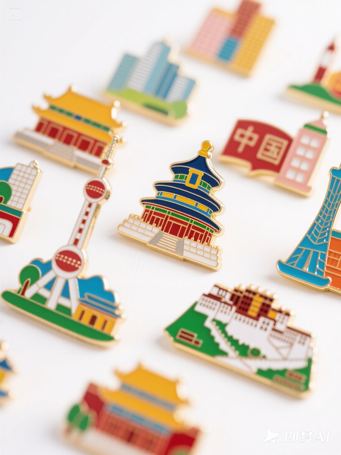 Midjourney - 中国著名旅游景点建筑冰箱贴等距插图海报-即梦ai关键词描述咒语 即梦Ai-Ai宇宙吧-