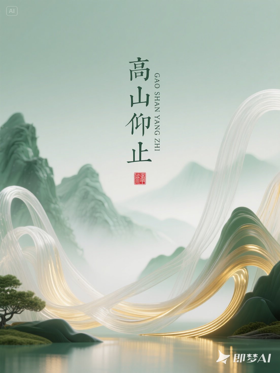 Midjourney - 中国风超现实主义自然山水风景艺术摄影海报-即梦ai关键词描述咒语 即梦Ai-Ai宇宙吧-