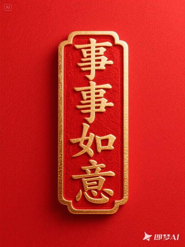 红色立体浮雕烫金质感事事如意文字书法印章海报字体设计素材-即梦ai关键词描述咒语-Ai宇宙吧-