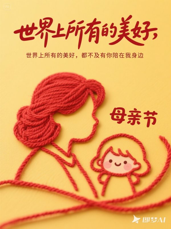 创意母亲节红色毛线妈妈轮廓剪影艺术海报-即梦ai关键词描述咒语-Ai宇宙吧-