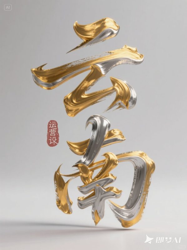手写立体古风书法云南金属质感纹理海报字体设计素材-即梦ai关键词描述咒语-Ai宇宙吧-