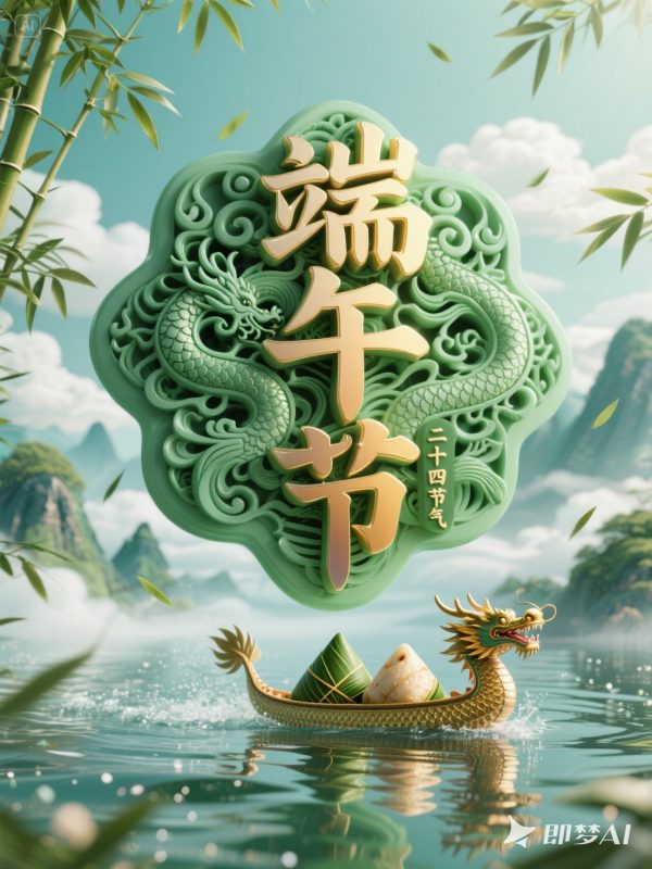 创意立体浮雕端午节龙舟粽子元素海报字体设计素材-即梦ai关键词描述咒语-Ai宇宙吧-