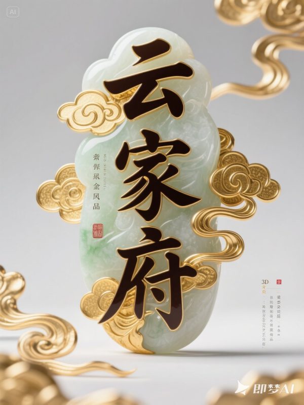 复古高级奢侈和田玉金镶玉祥云纹理玉佩海报字体设计素材-即梦ai关键词描述咒语-Ai宇宙吧-