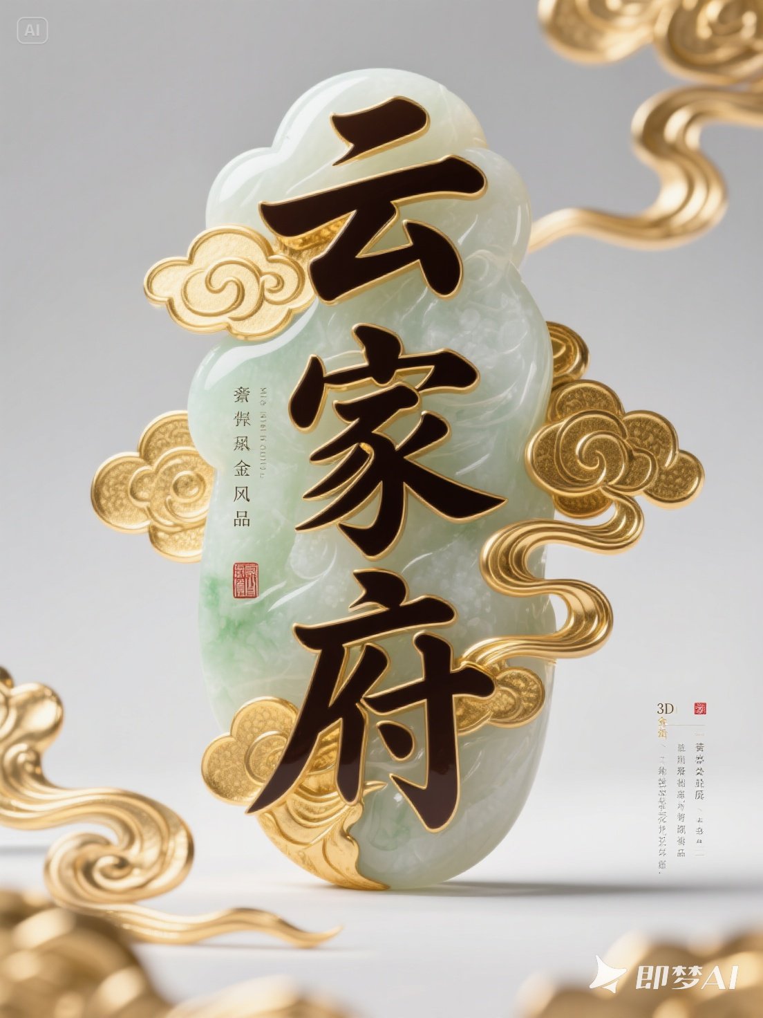 Midjourney - 复古高级奢侈和田玉金镶玉祥云纹理玉佩海报字体设计素材-即梦ai关键词描述咒语 即梦Ai-Ai宇宙吧-
