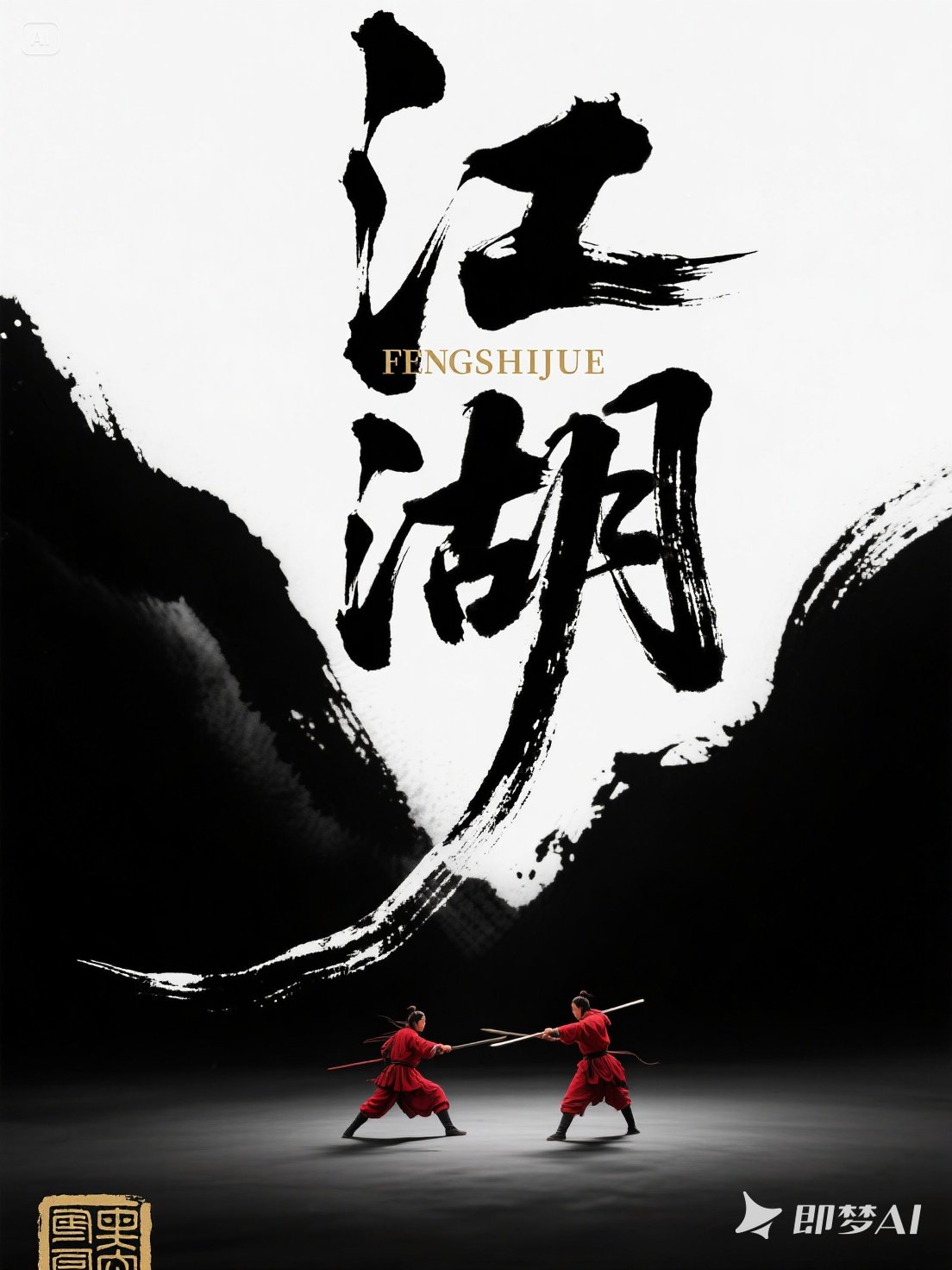 Midjourney - 禅意毛笔书法水墨印记武侠江湖电影封面海报字体设计素材-即梦ai关键词描述咒语 即梦Ai-Ai宇宙吧-