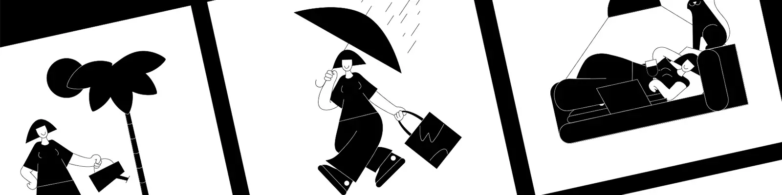 手绘黑色可爱卡通女孩插图海报ai矢量设计素材模版illustrations