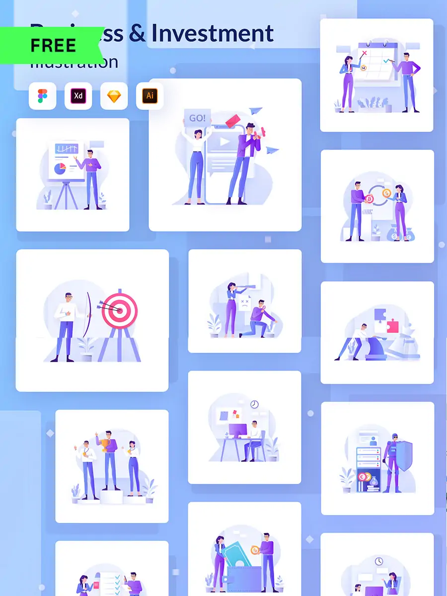 手绘商务卡通人物金融投资理财插图海报ai矢量设计素材模版illustrations-Ai宇宙吧-