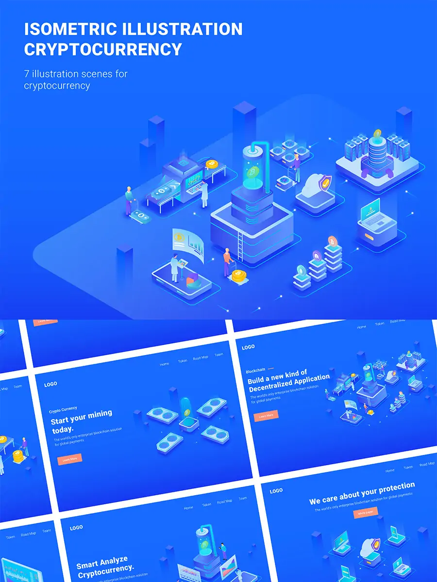 Midjourney - 手绘金融加密货币等距插图海报ai矢量设计素材模版illustrations Illustrations矢量-Ai宇宙吧-