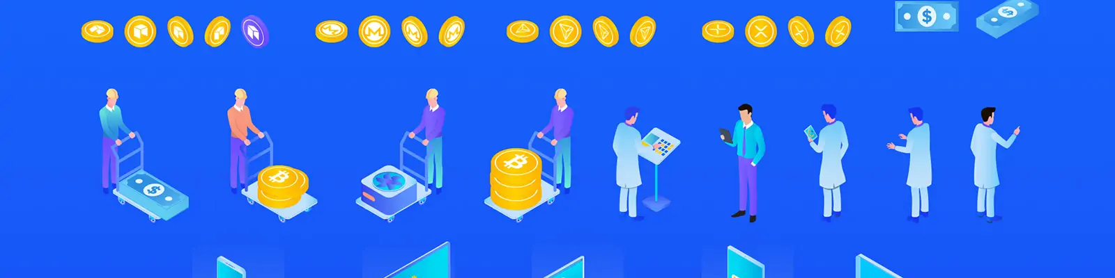 手绘金融加密货币等距插图海报ai矢量设计素材模版illustrations