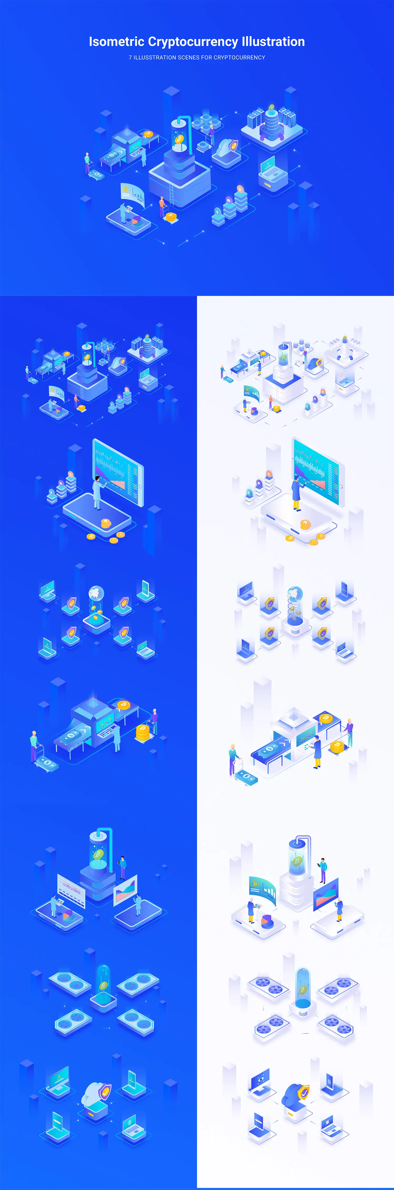 手绘金融加密货币等距插图海报ai矢量设计素材模版illustrations