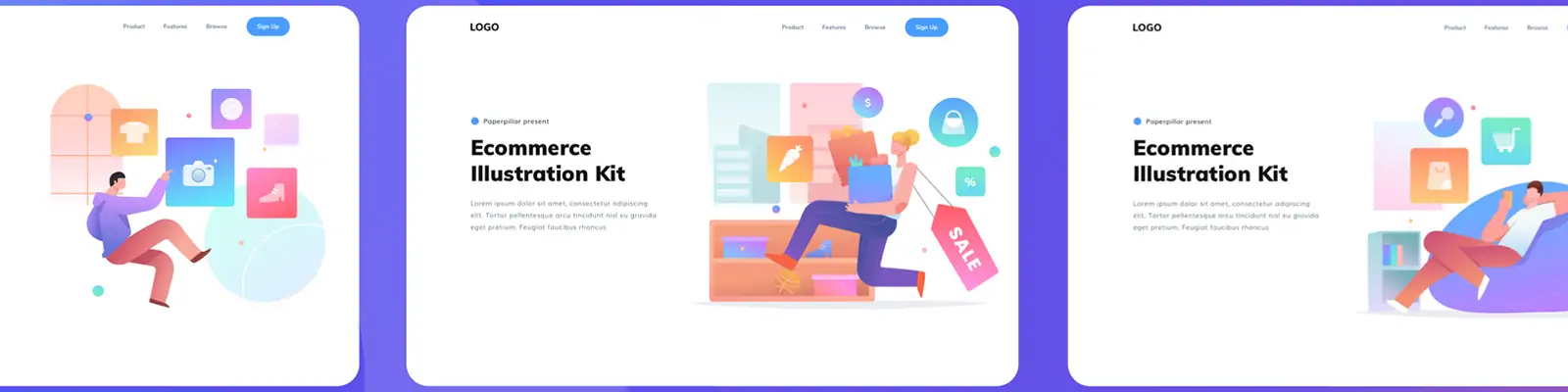 手绘卡通人物电商购物插图海报ai矢量设计素材模版iIlustrations