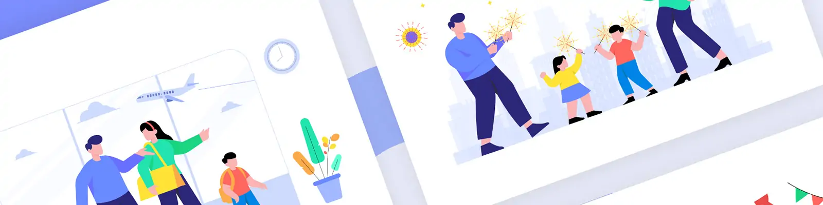 手绘卡通人物家庭聚会party活动旅行插图海报ai矢量设计素材模版illustrations