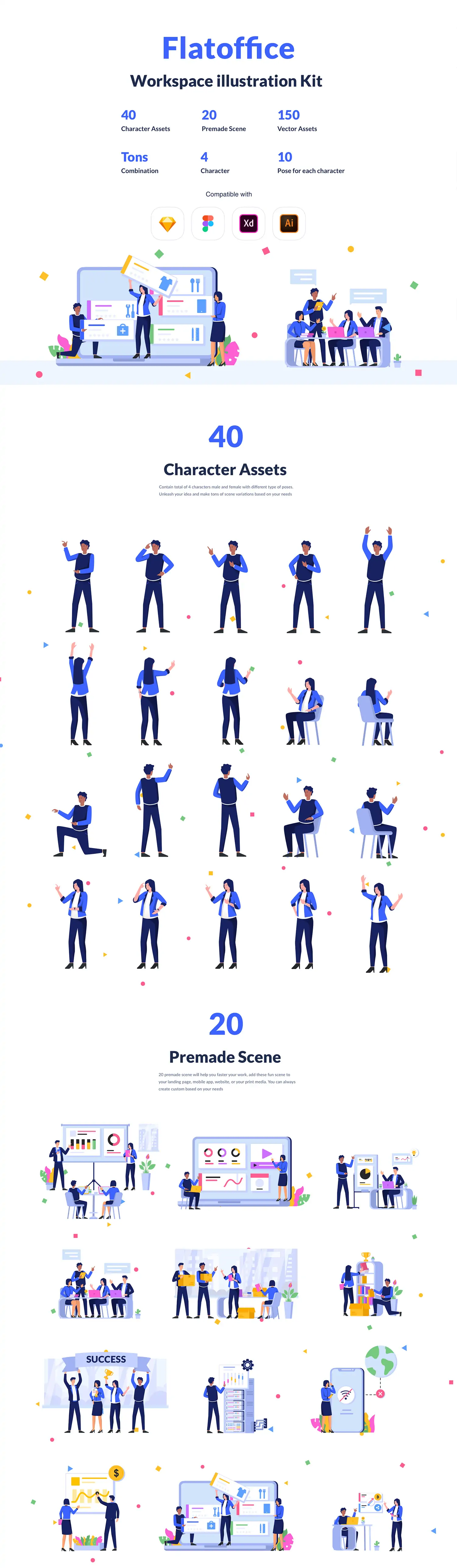 手绘商务卡通人物工作场景插图海报ai矢量设计素材模版illustrations