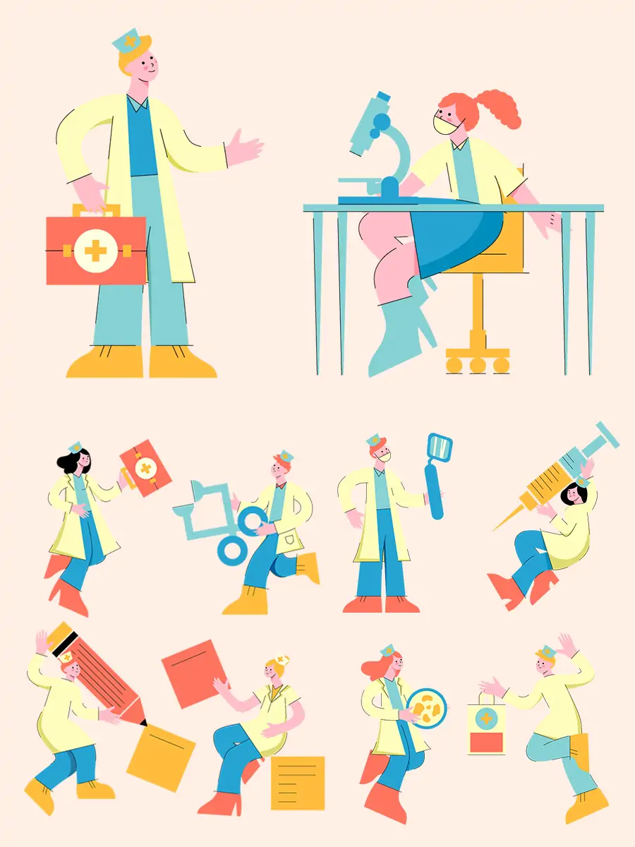 手绘卡通人物医疗健康插图海报ai矢量设计素材模版illustrations-Ai宇宙吧-