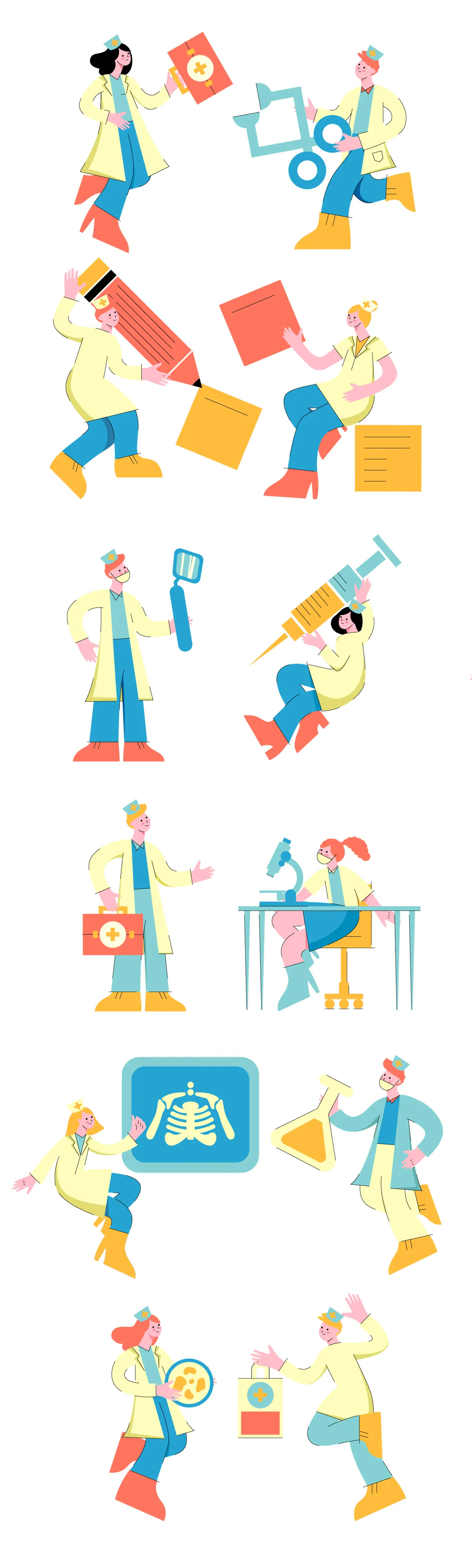 手绘卡通人物医疗健康插图海报ai矢量设计素材模版illustrations