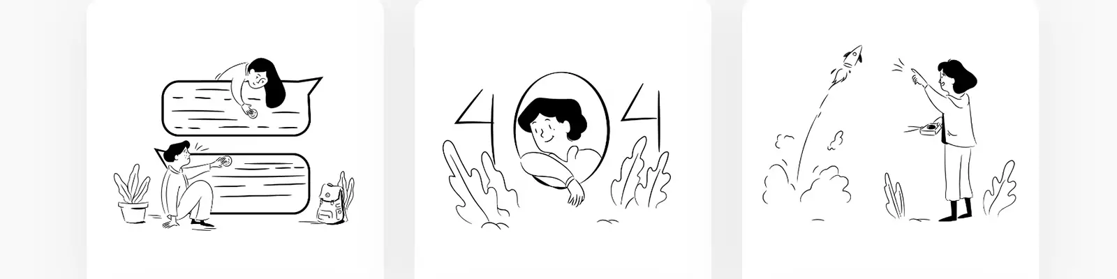 手绘商务简约黑白线条卡通人物线稿png插图ai矢量设计素材模版illustrations