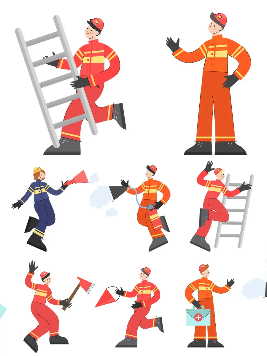 手绘可爱消防员卡通人物图标插图海报ai矢量设计素材模版illustrations-Ai宇宙吧-
