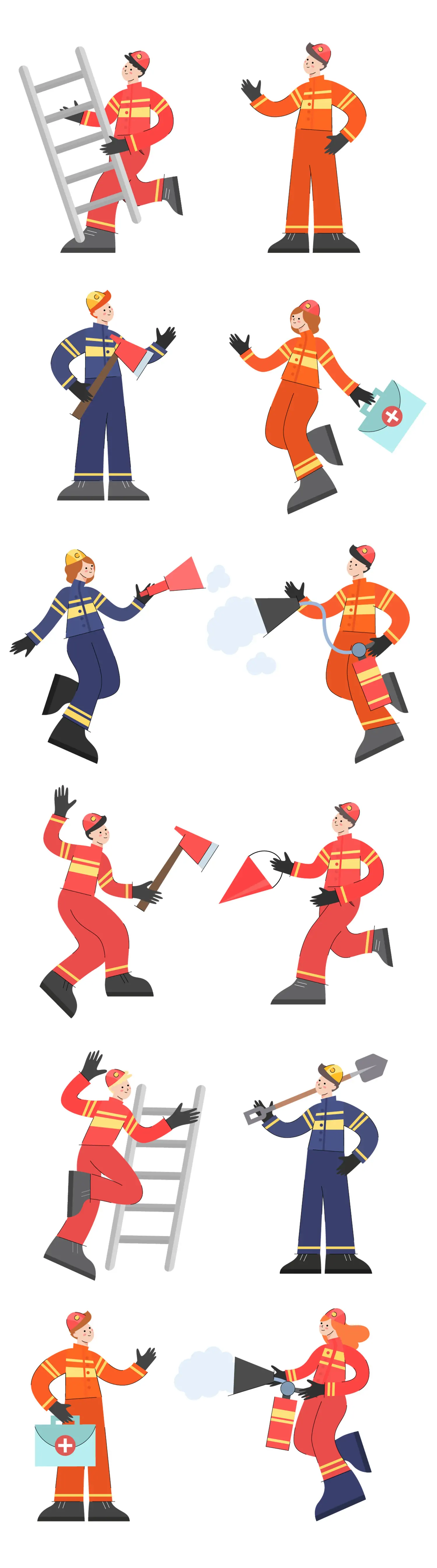 手绘可爱消防员卡通人物图标插图海报ai矢量设计素材模版illustrations