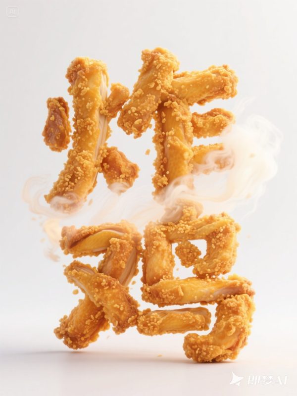 创意餐饮美食小吃炸鸡立体文字海报字体设计素材-即梦ai关键词描述咒语-Ai宇宙吧-