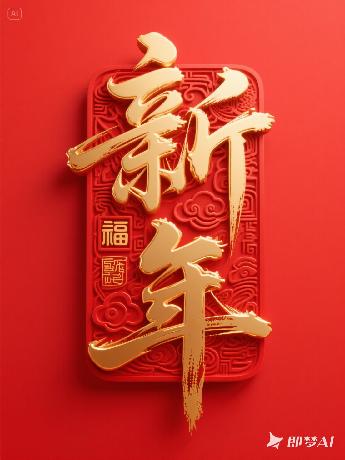 Midjourney - 创意红色新年立体狂草书法艺术字海报字体设计素材-即梦ai关键词描述咒语 即梦Ai-Ai宇宙吧-