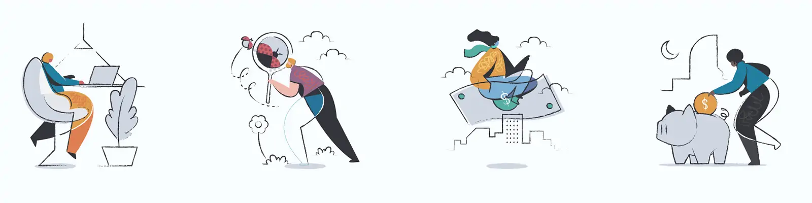 手绘商务卡通人物工作生活场景插图海报ai矢量设计素材模版iIlustrations