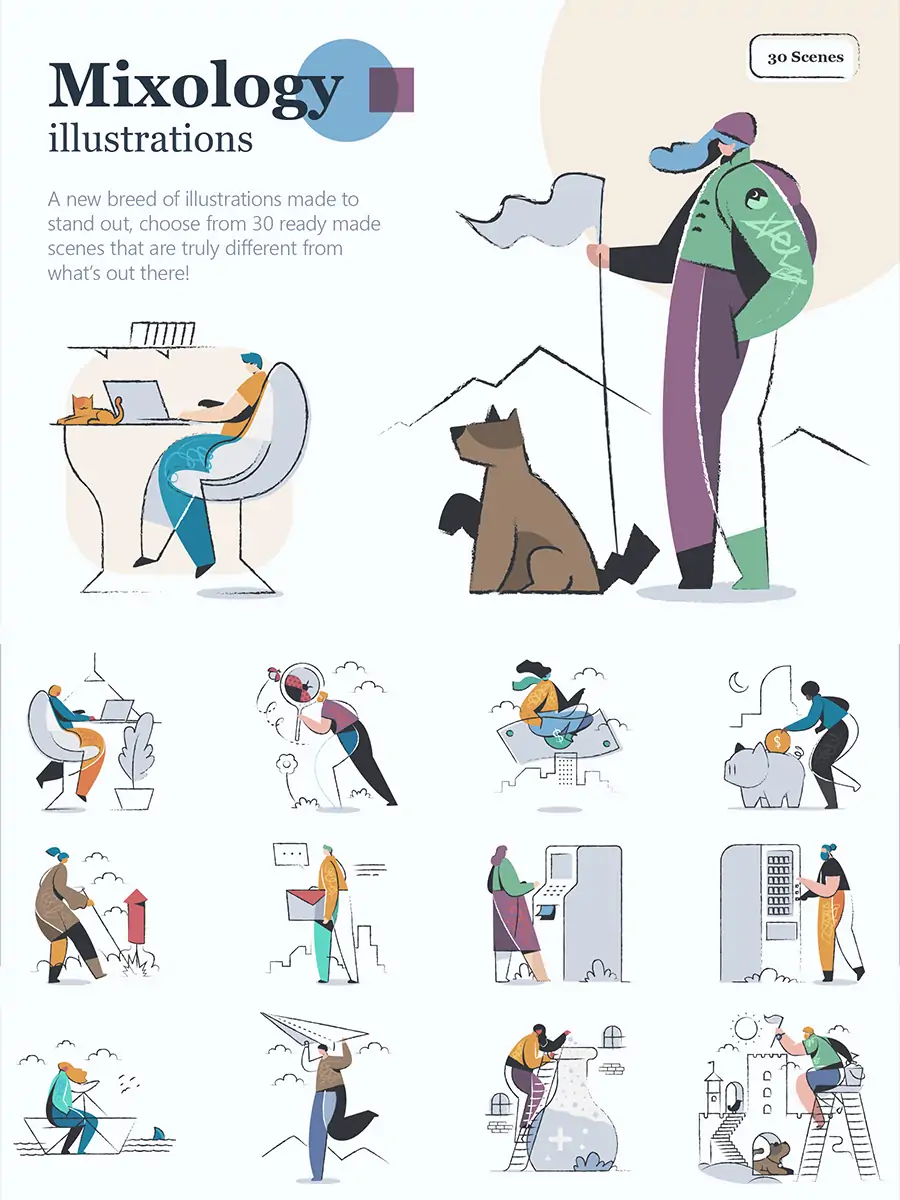 手绘商务卡通人物工作生活场景插图海报ai矢量设计素材模版iIlustrations-Ai宇宙吧-