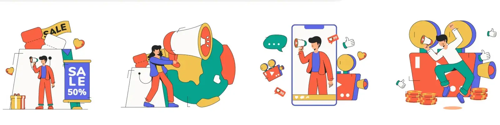 手绘卡通人物电商打折促销活动插图海报ai矢量设计素材模版iIlustrations