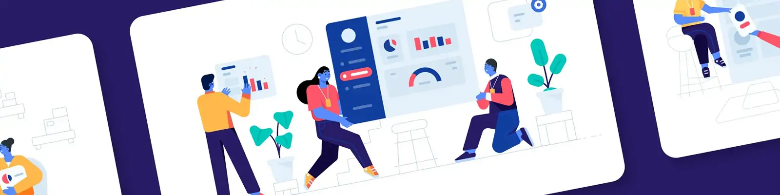 手绘商务卡通人物工作团队合作插图海报ai矢量设计素材模版iIlustrations