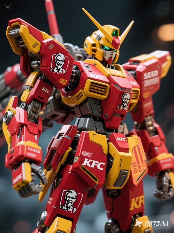 肯德基KFC高达联名机器人立体模型摄影海报-即梦ai关键词描述咒语-Ai宇宙吧-