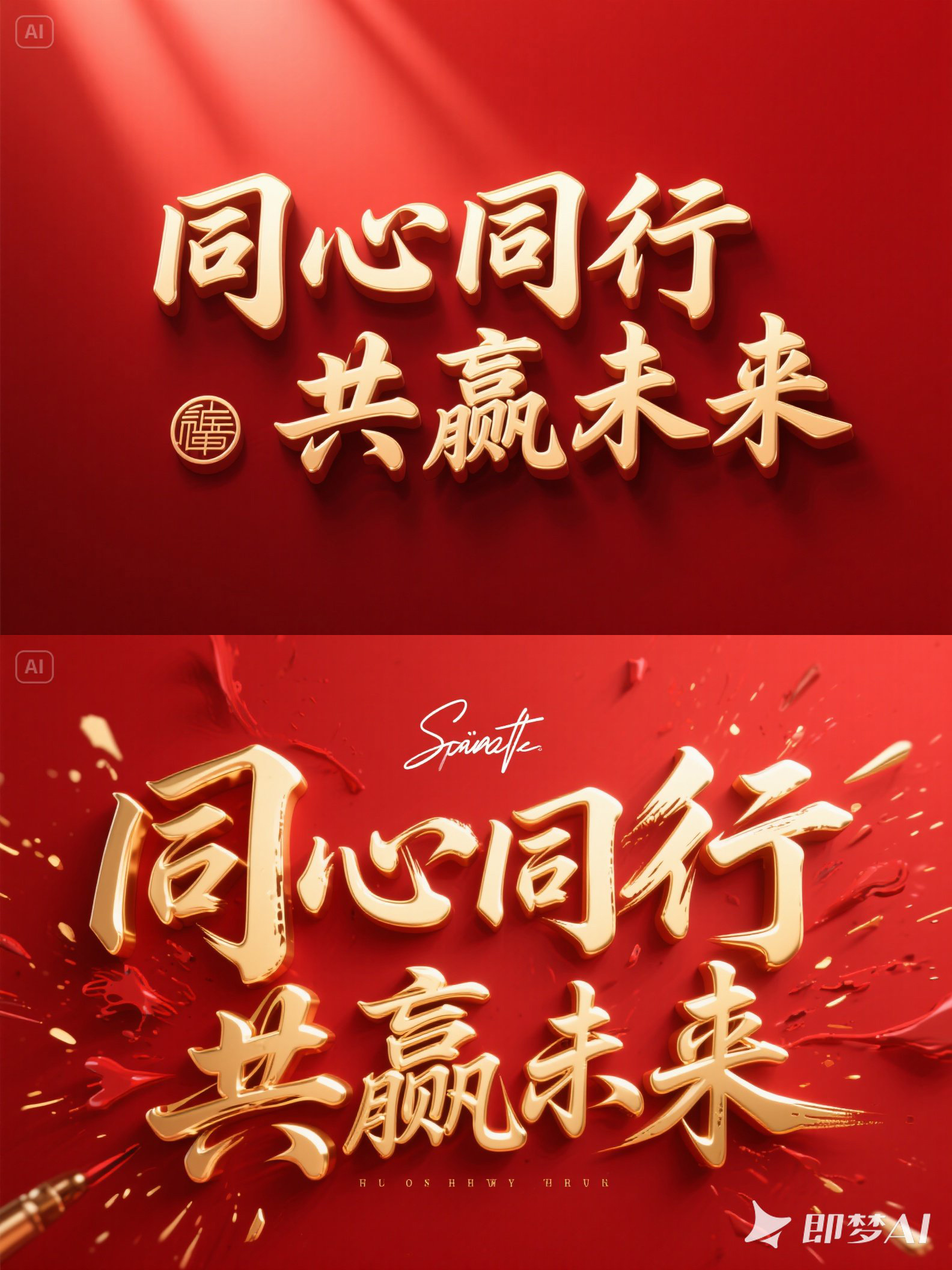 Midjourney - 3D立体金色公司年会活动标题海报字体设计素材-即梦ai关键词描述咒语 即梦Ai-Ai宇宙吧-