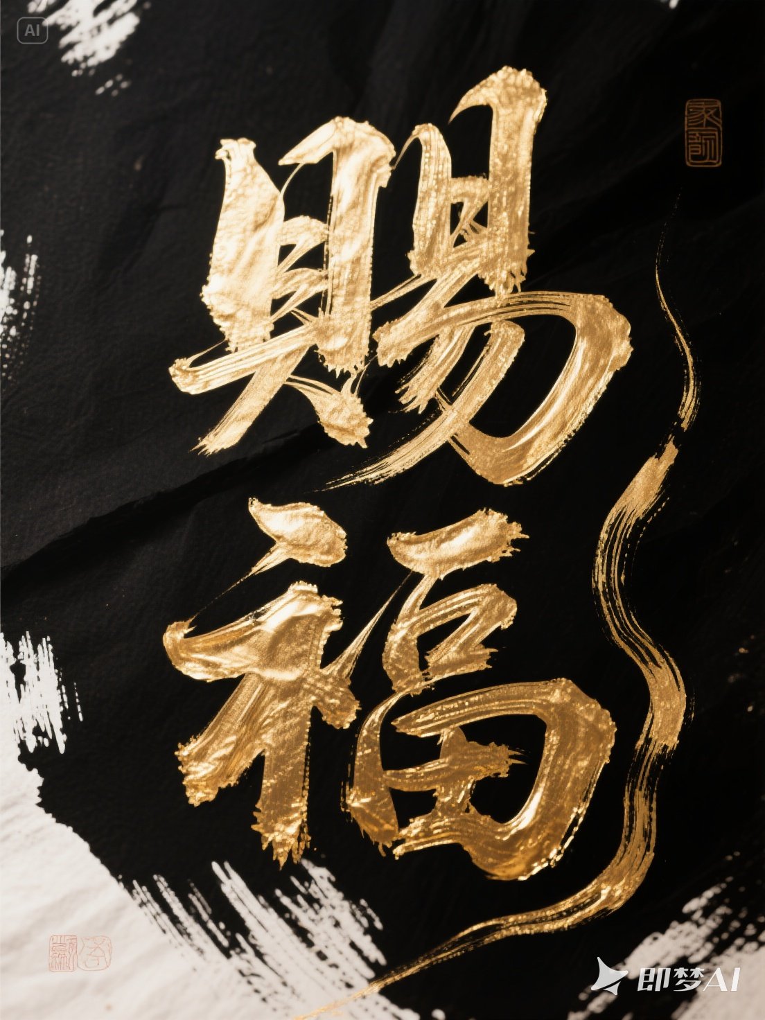 Midjourney - 创意金色金属质感毛笔字电影短视频封面海报字体设计素材-即梦ai关键词描述咒语 即梦Ai-Ai宇宙吧-