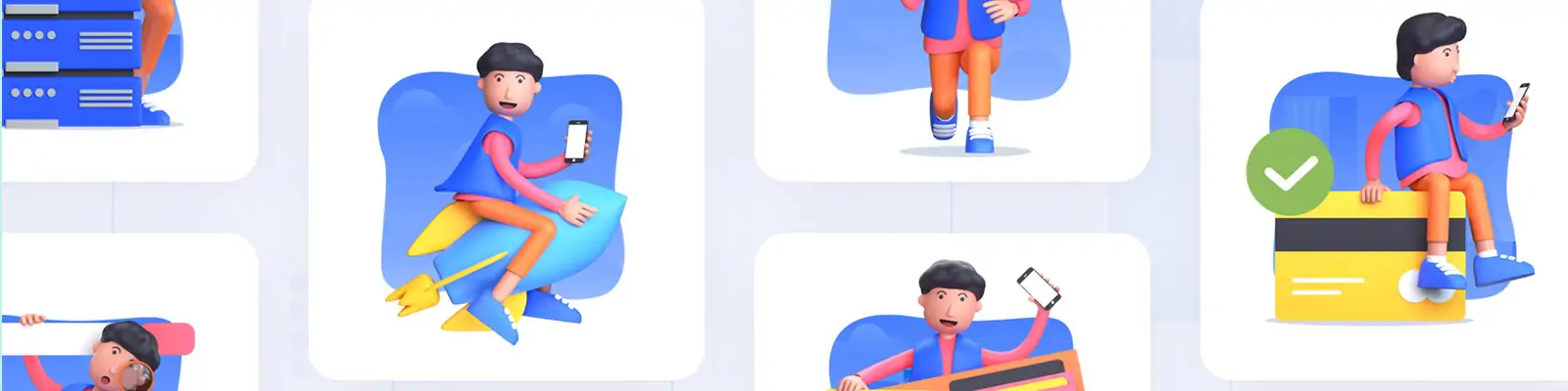 手绘3D立体可爱卡通人物姿势动作场景插图png免扣设计素材illustrations