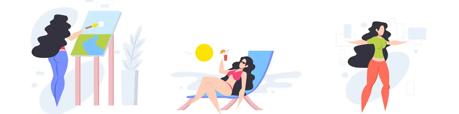 手绘卡通女孩人物工作生活运动购物插图ai矢量设计素材模版illustrations