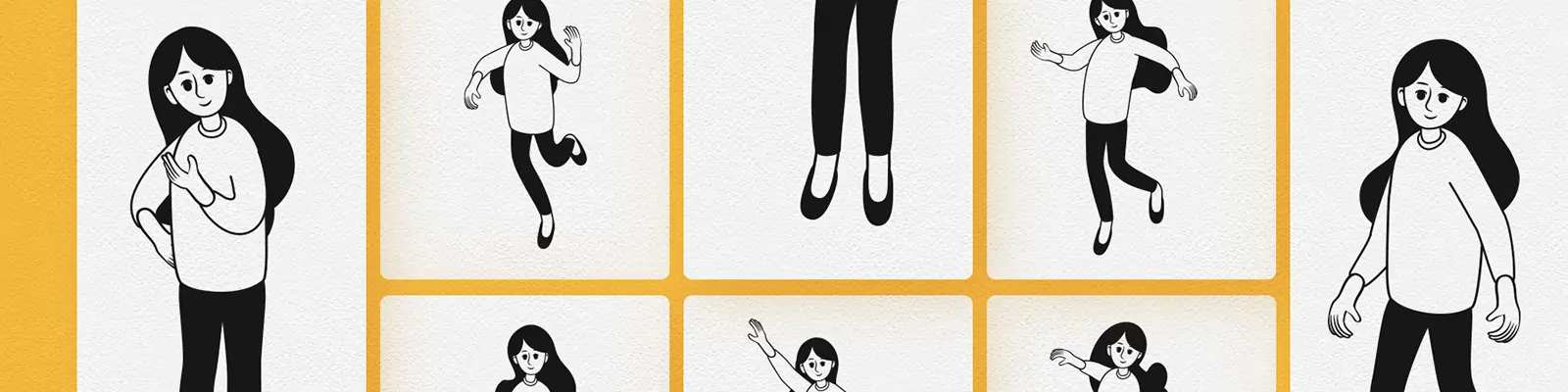 手绘商务卡通黑白线条人物系统png元素插图ai矢量设计素材模版illustrations